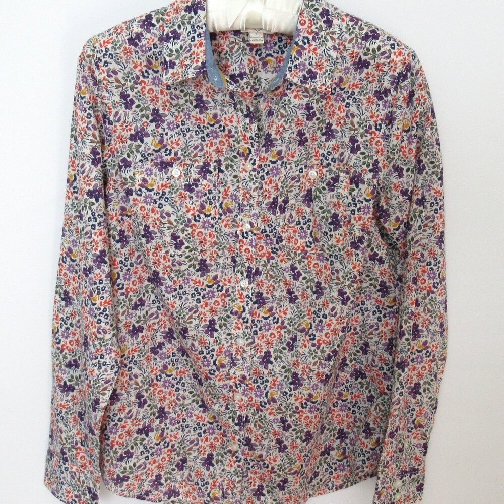 St. John's Bay purple ditsy floral long sleeve button front shirt *Sz S*